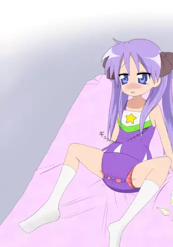 Kagami cosplaying cheerleader and wearing diaper